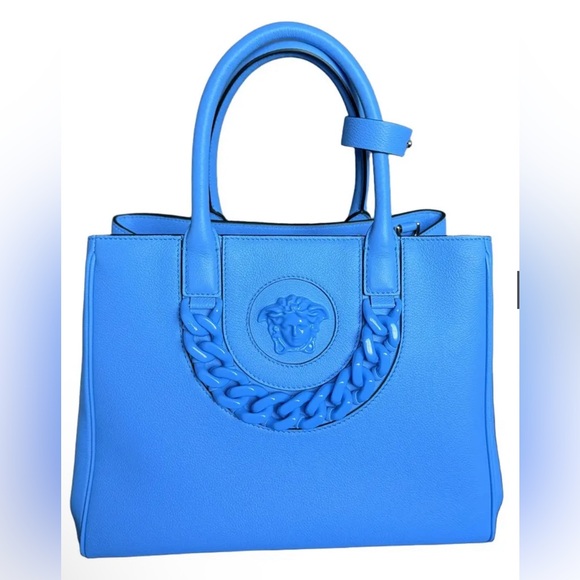 Versace La Medusa Large Chain Tote Bag Blue Women's Handbag crossbody purse - Picture 10 of 14